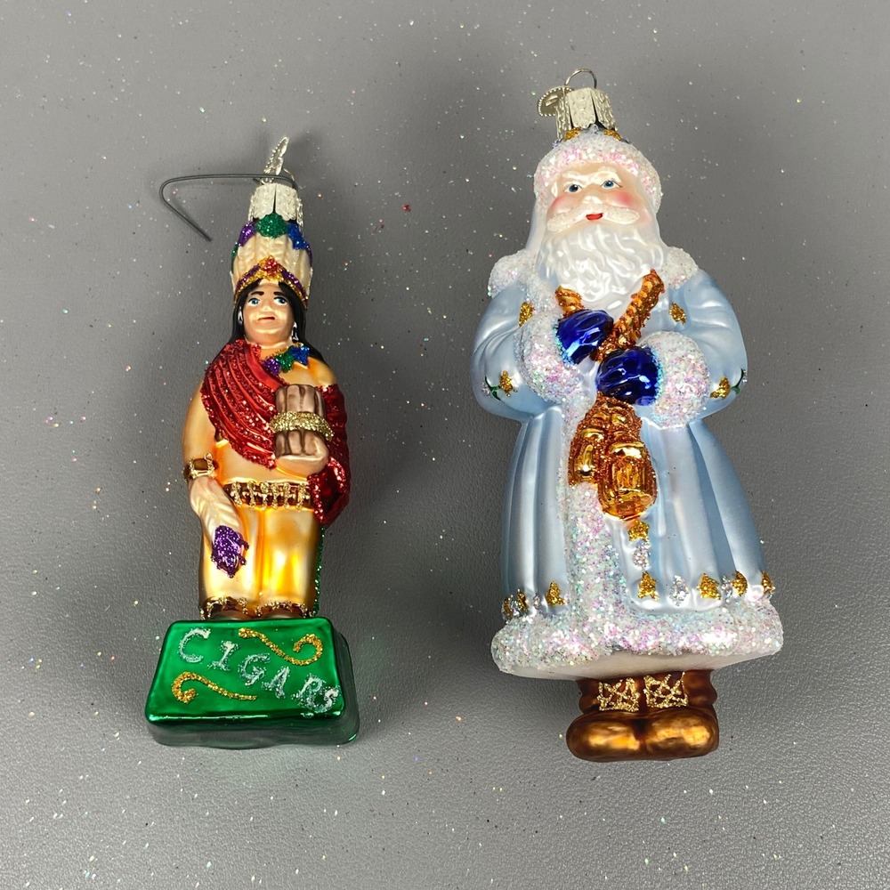 Old World Christmas Ornaments Lot Native Chief Cigar Store & Blue Father Santa